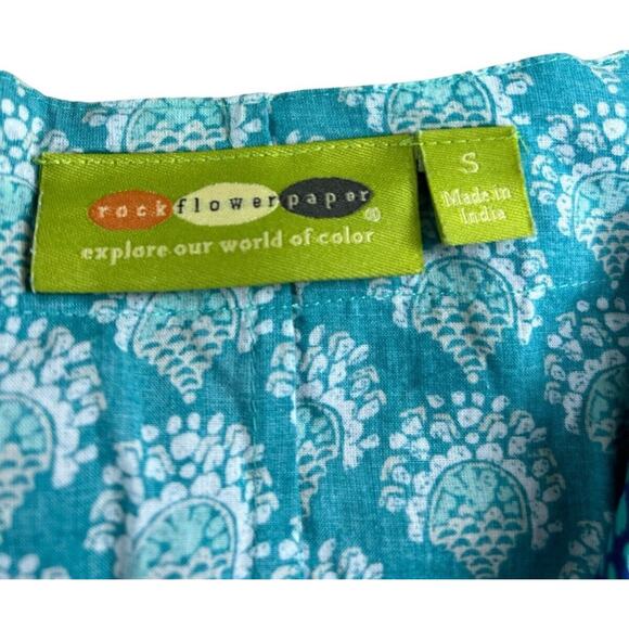 Rock Flower Paper Women's Teal Beach Dress Size S Swimsuit Cover Up 100% Cotton - Picture 3 of 8